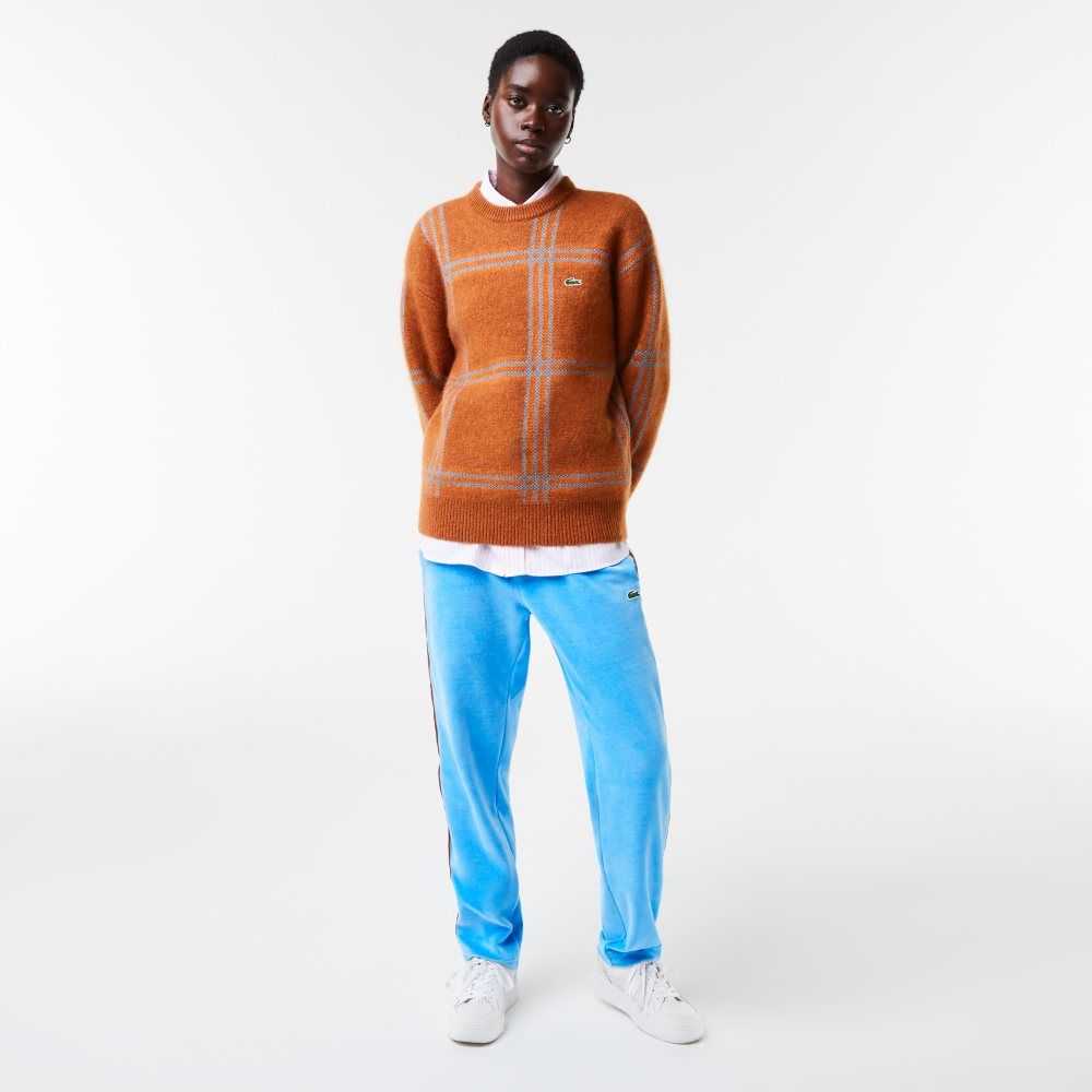 Lacoste Relaxed Fit Tartan Pattern Lana Blend Marrones Azules Naranjas | 7651-YPBIE