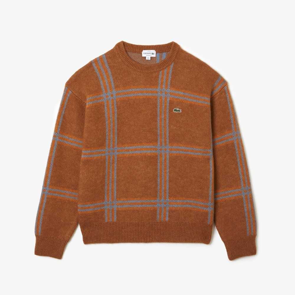 Lacoste Relaxed Fit Tartan Pattern Lana Blend Marrones Azules Naranjas | 7651-YPBIE