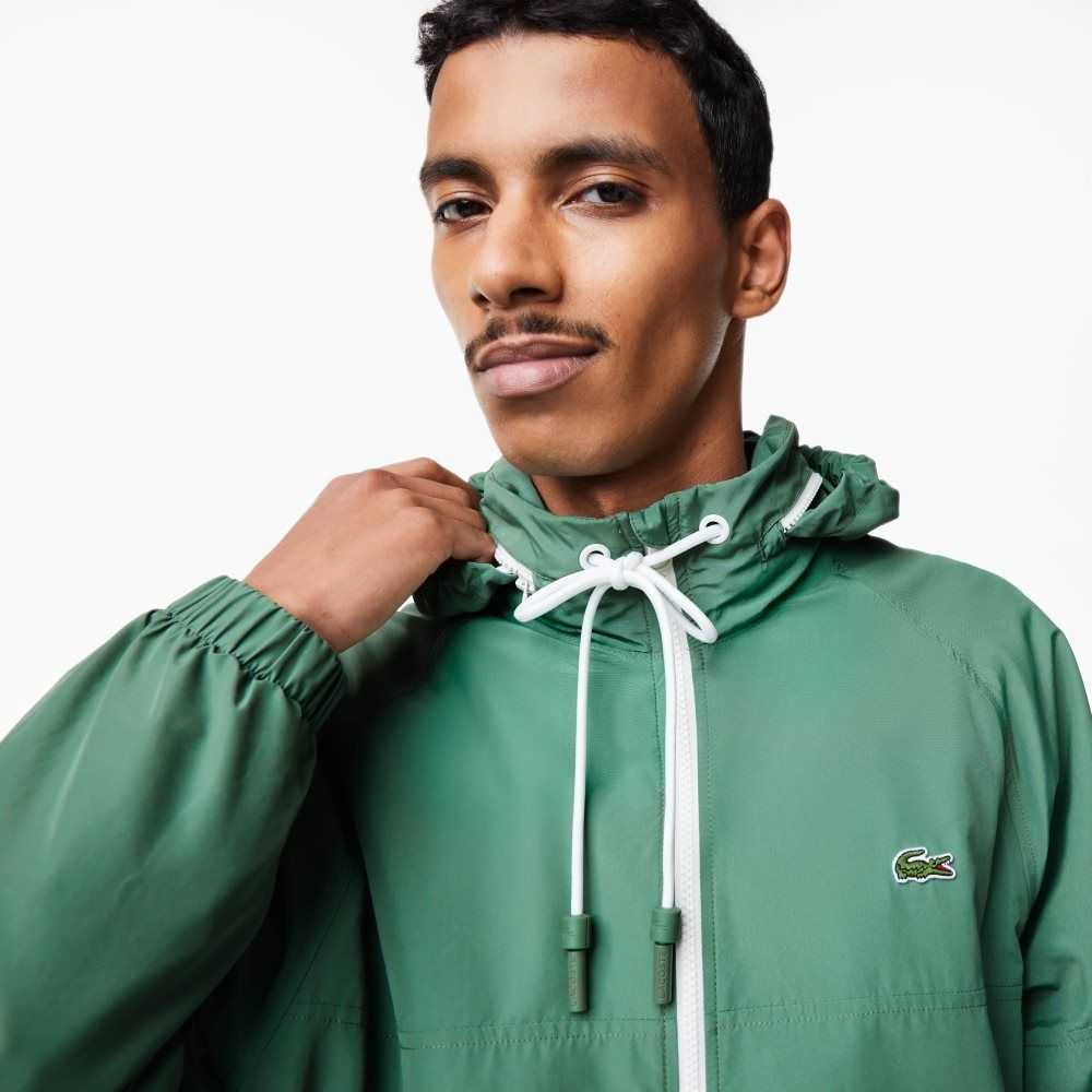 Lacoste Removable Hood Agua-Repellent Kaki Verde | 7813-ZYQKF