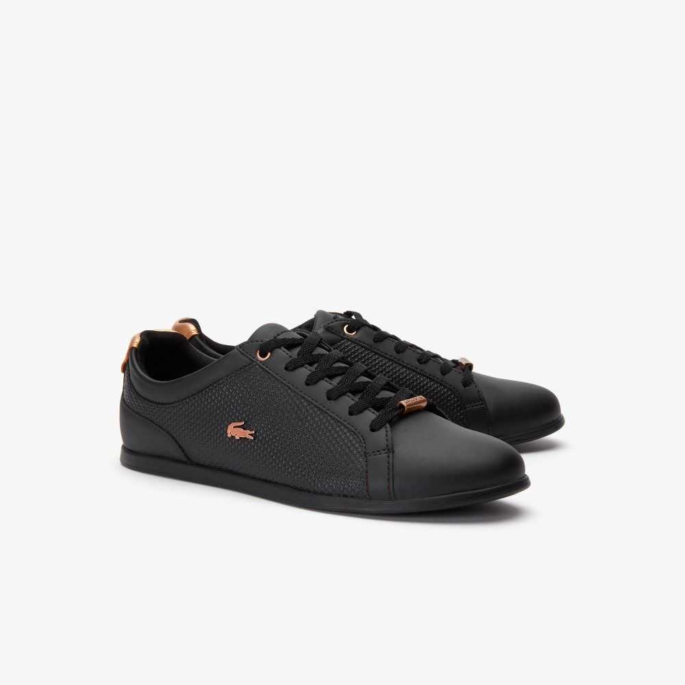 Lacoste Rey Cuero Encaje-Up Negras Negras | 5062-AKOEV