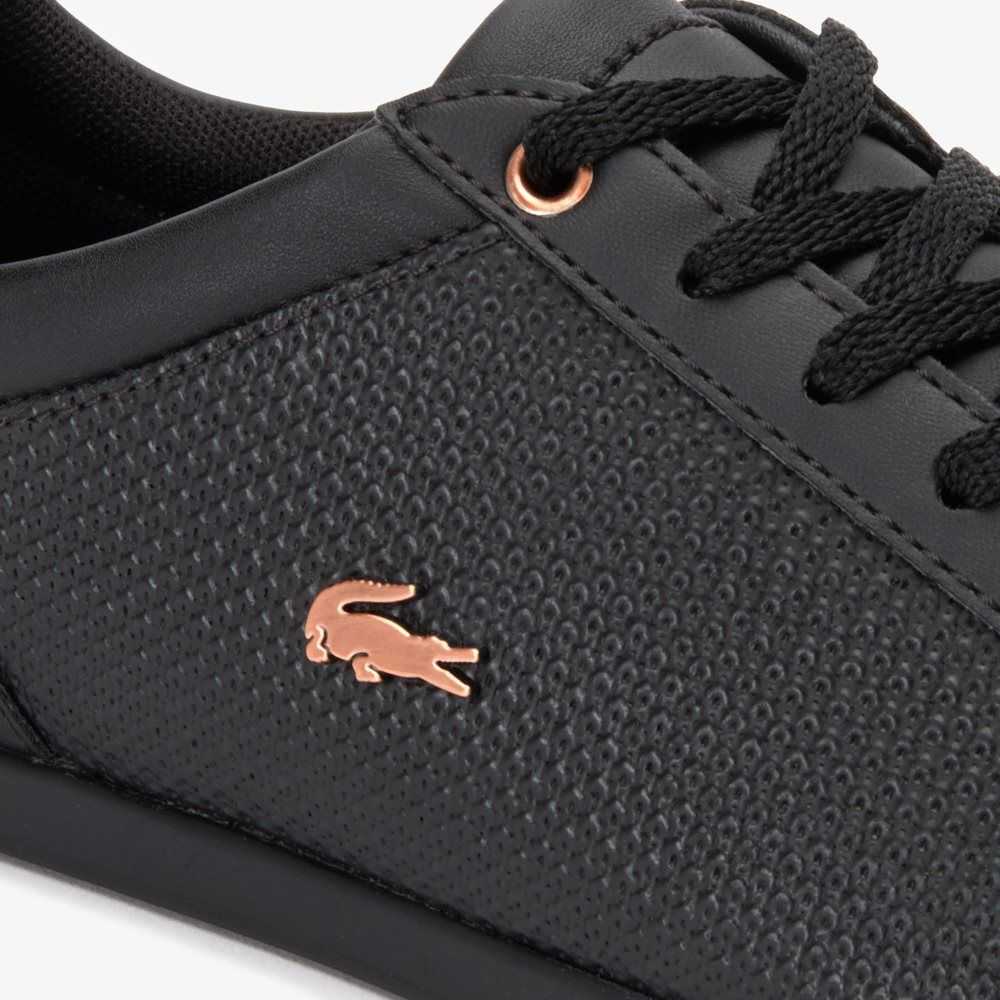 Lacoste Rey Cuero Encaje-Up Negras Negras | 5062-AKOEV