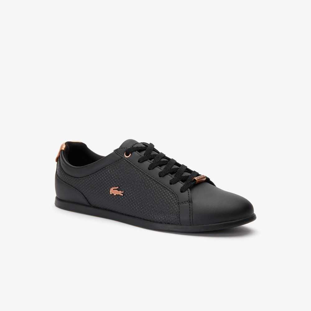 Lacoste Rey Cuero Encaje-Up Negras Negras | 5062-AKOEV