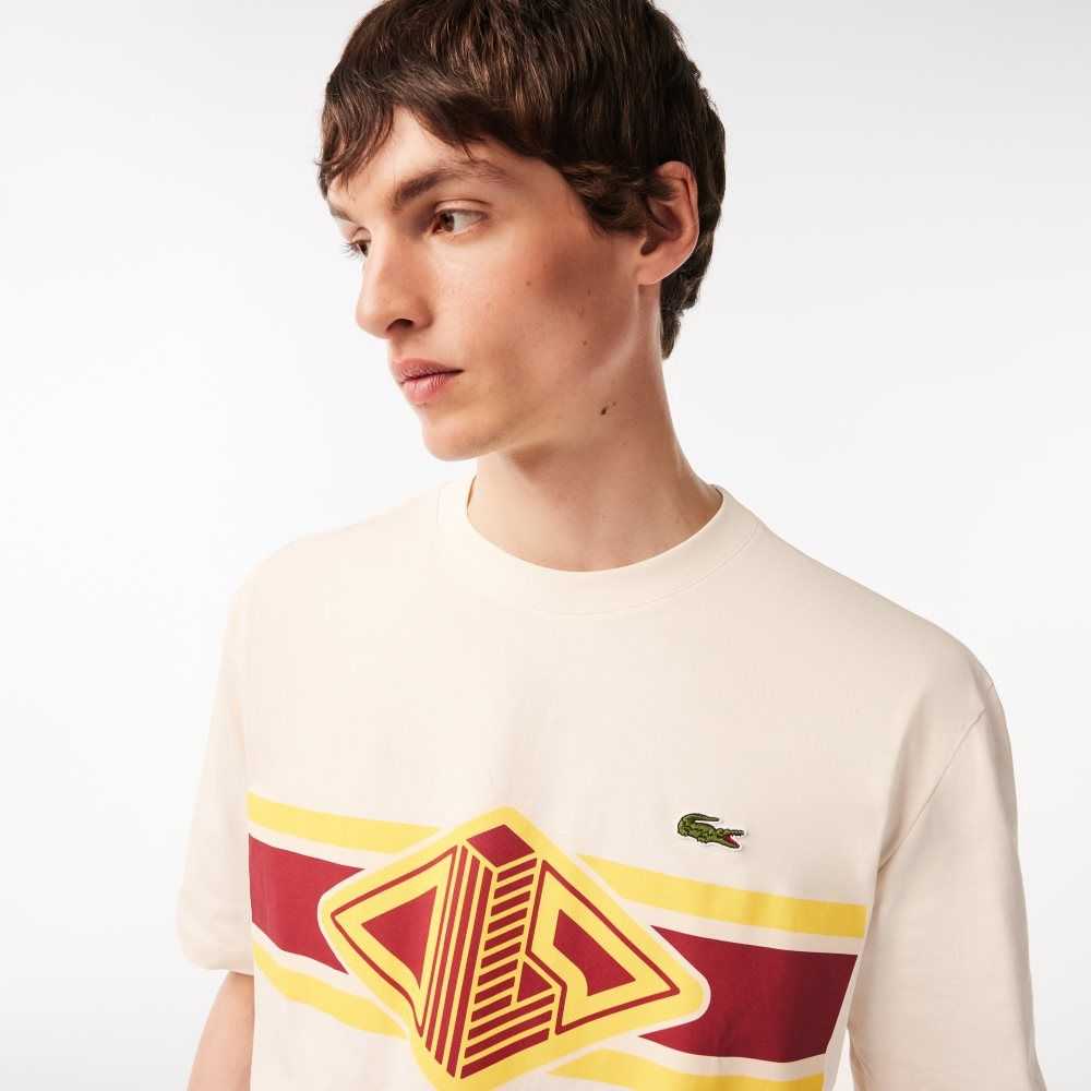 Lacoste Round Neck Loose Fit Printed Blancas | 1406-EDUQG