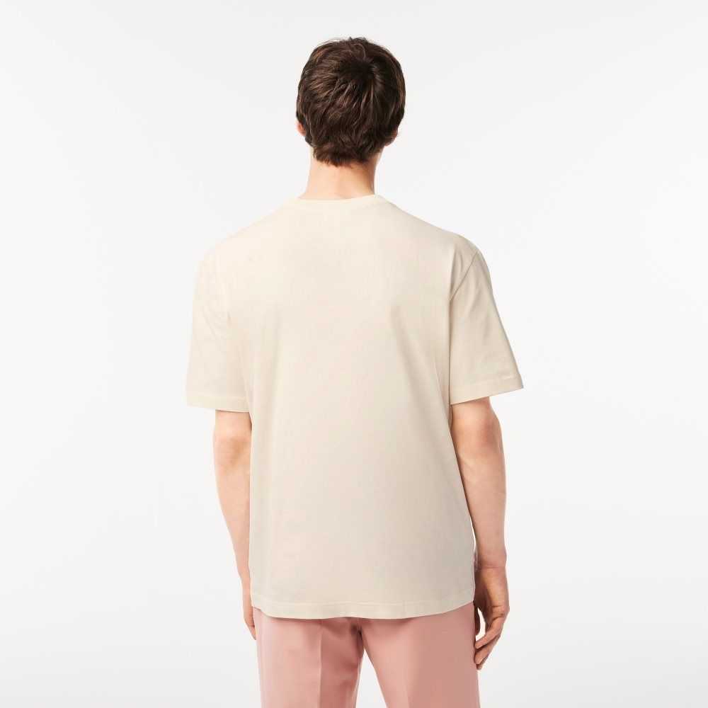 Lacoste Round Neck Loose Fit Printed Blancas | 1406-EDUQG