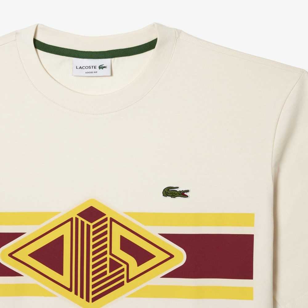 Lacoste Round Neck Loose Fit Printed Blancas | 1406-EDUQG