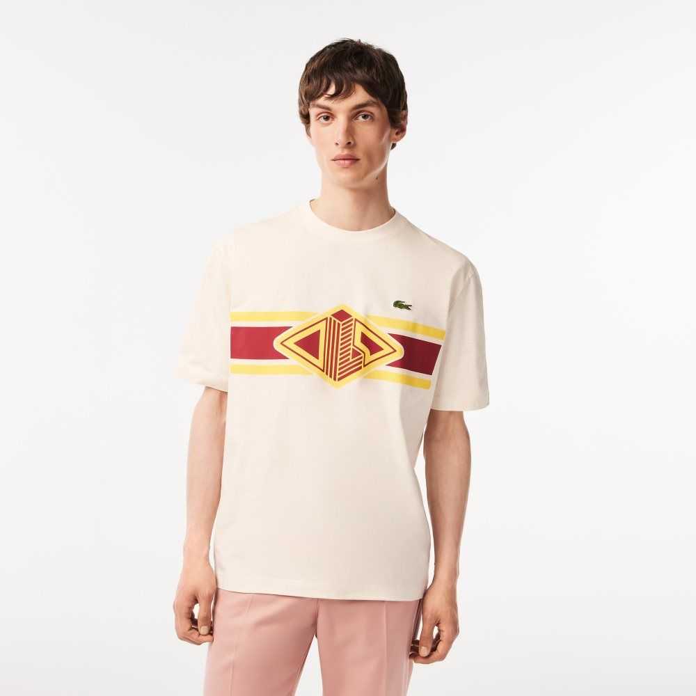 Lacoste Round Neck Loose Fit Printed Blancas | 1406-EDUQG