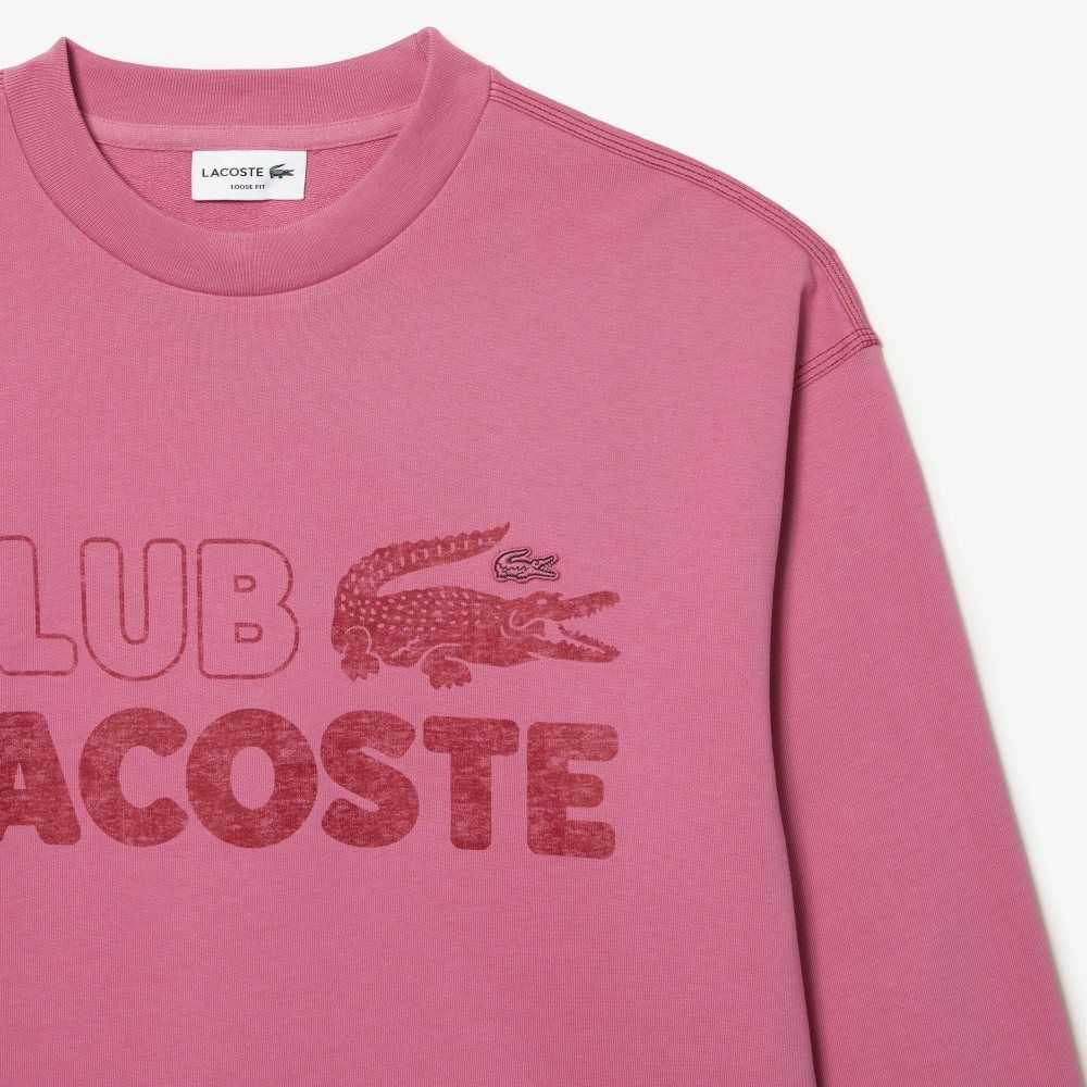 Lacoste Round Neck Loose Fit Vintage Print Rosas | 5018-JQAFB