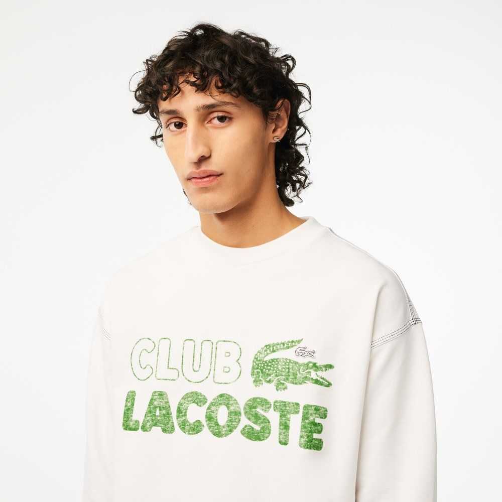 Lacoste Round Neck Loose Fit Vintage Print Blancas | 9635-ZFAHS