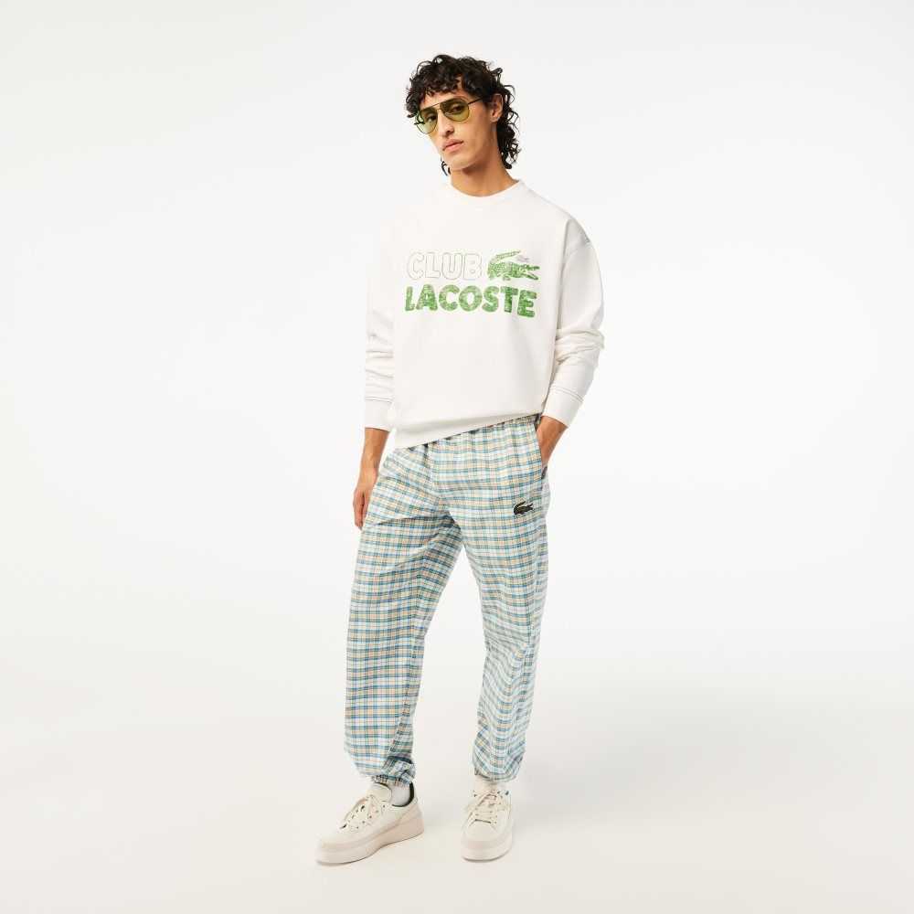 Lacoste Round Neck Loose Fit Vintage Print Blancas | 9635-ZFAHS