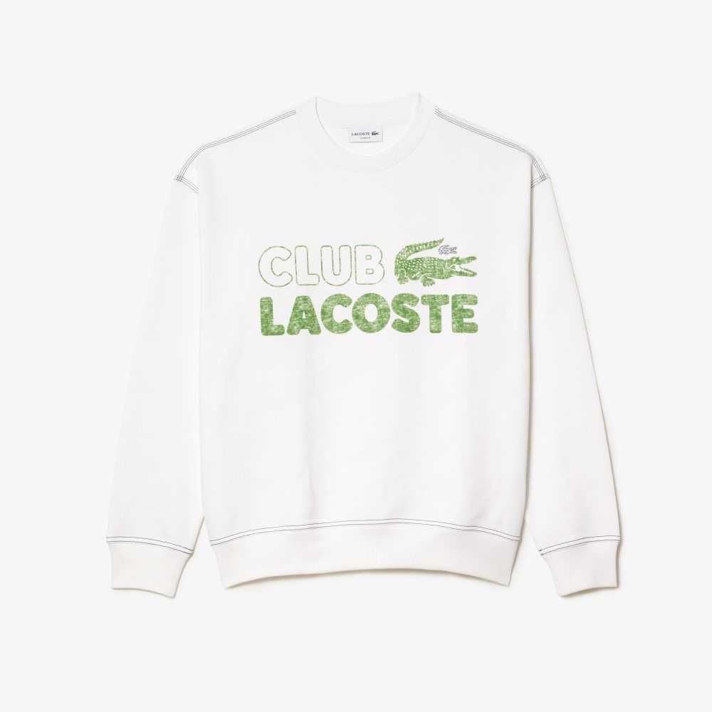 Lacoste Round Neck Loose Fit Vintage Print Blancas | 9635-ZFAHS