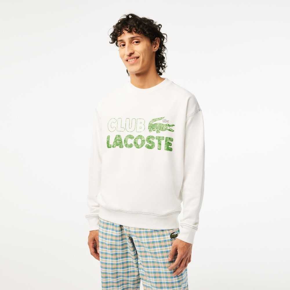 Lacoste Round Neck Loose Fit Vintage Print Blancas | 9635-ZFAHS