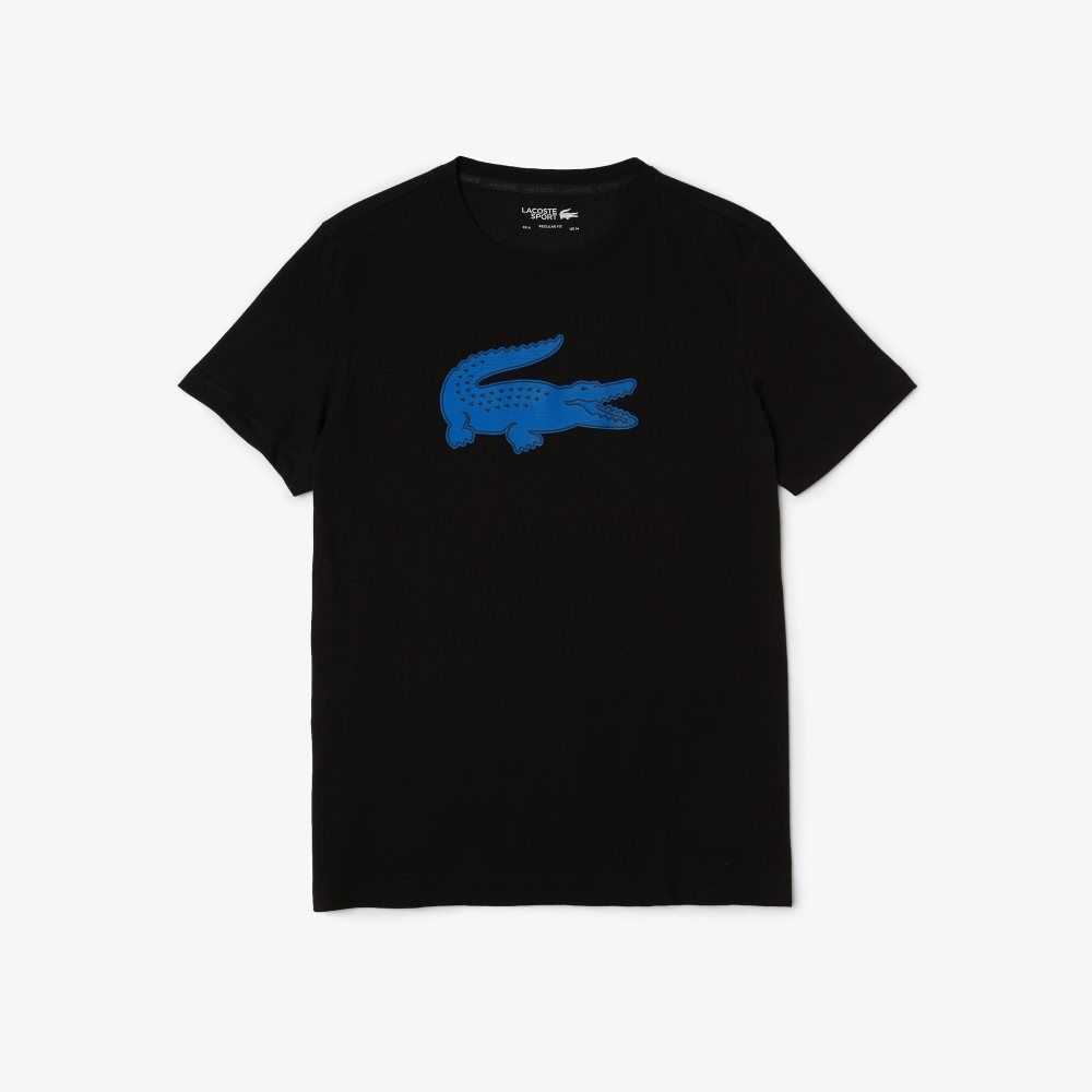 Lacoste SPORT 3D Print Crocodile Respirable Jersey Negras Azules | 0362-AUIFM