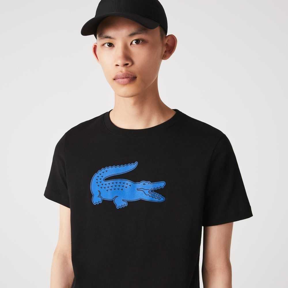 Lacoste SPORT 3D Print Crocodile Respirable Jersey Negras Azules | 0362-AUIFM