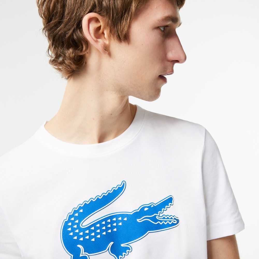 Lacoste SPORT 3D Print Crocodile Respirable Jersey Blancas Azules | 2104-UKTOV