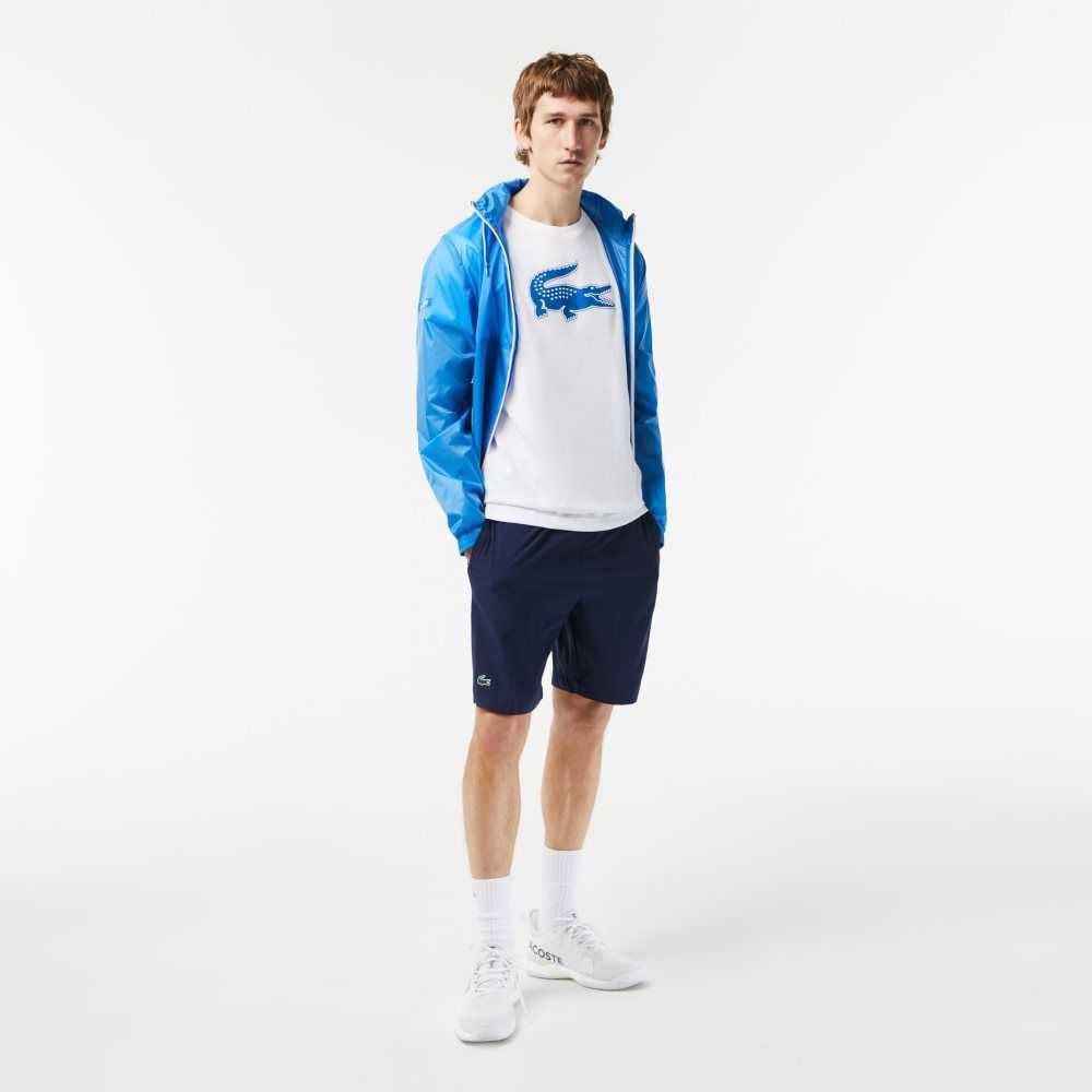 Lacoste SPORT 3D Print Crocodile Respirable Jersey Blancas Azules | 2104-UKTOV