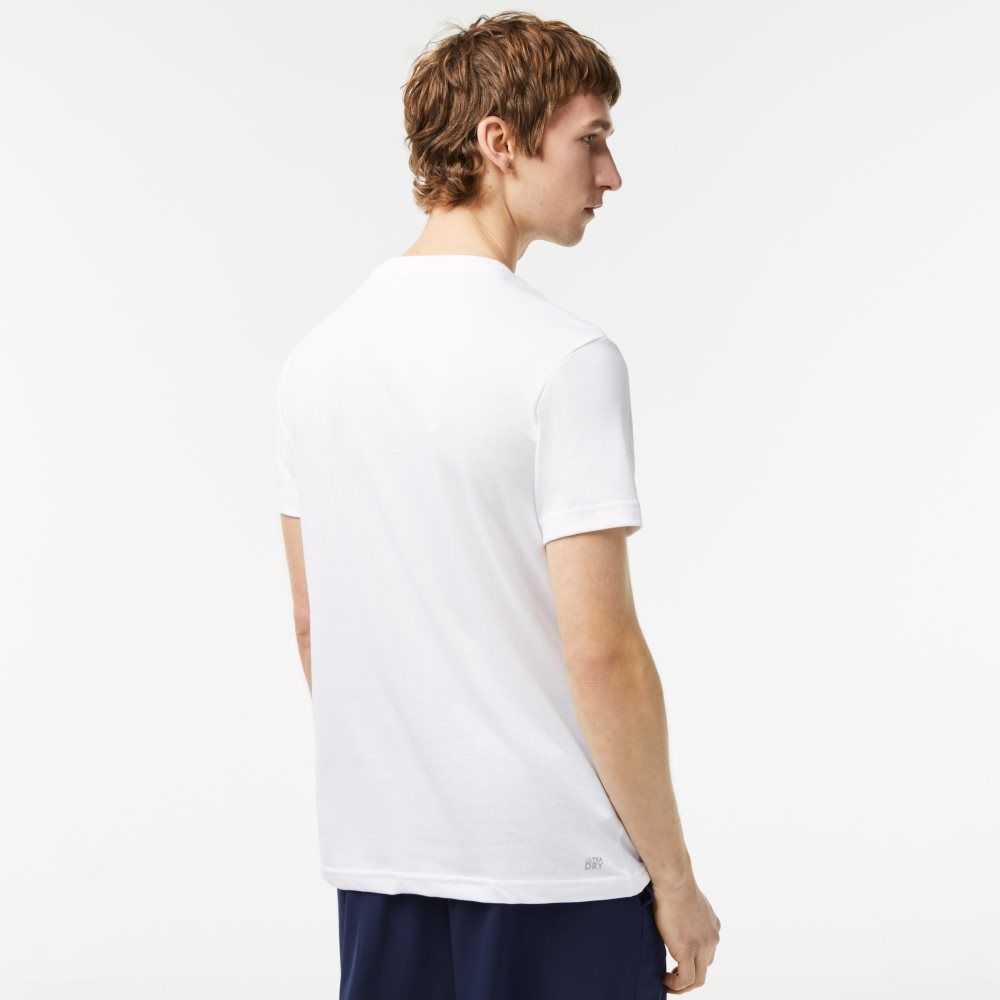 Lacoste SPORT 3D Print Crocodile Respirable Jersey Blancas Azules | 2104-UKTOV