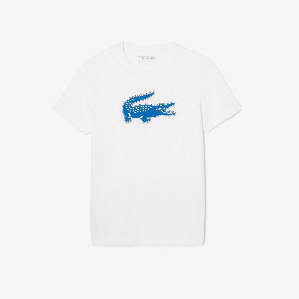 Lacoste SPORT 3D Print Crocodile Respirable Jersey Blancas Azules | 2104-UKTOV