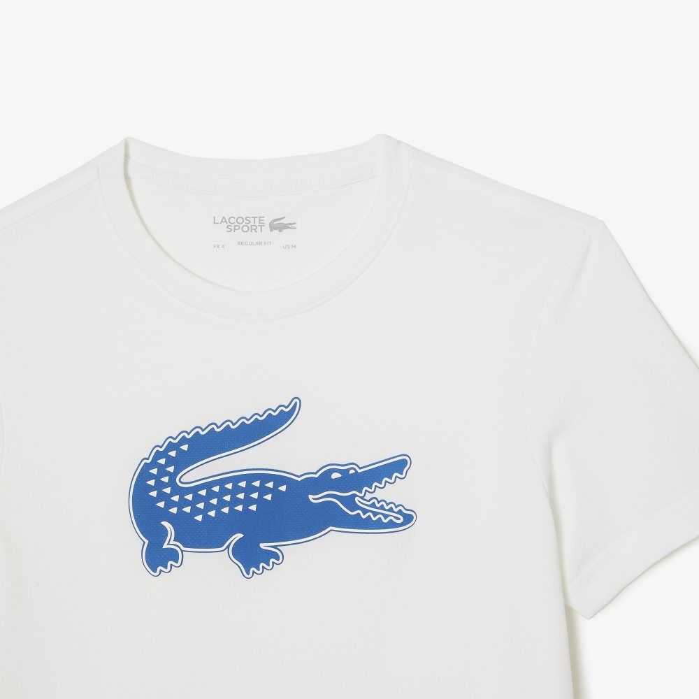 Lacoste SPORT 3D Print Crocodile Respirable Jersey Blancas Azules | 2104-UKTOV