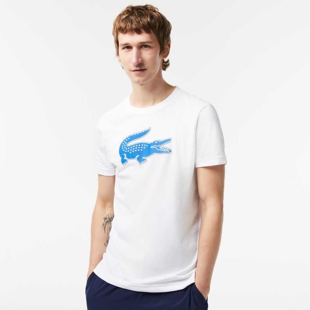 Lacoste SPORT 3D Print Crocodile Respirable Jersey Blancas Azules | 2104-UKTOV