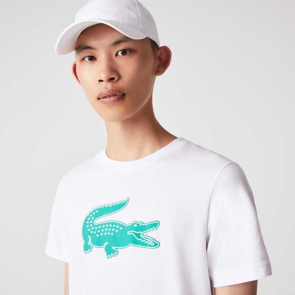 Lacoste SPORT 3D Print Crocodile Respirable Jersey Blancas Verde | 6018-CJZVP