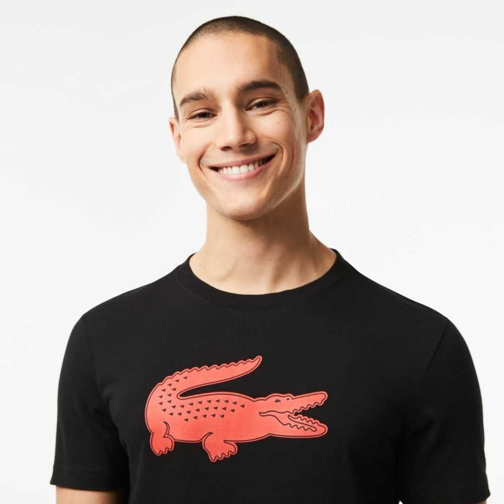 Lacoste SPORT 3D Print Crocodile Respirable Jersey Negras Rojas | 7203-UFEBL