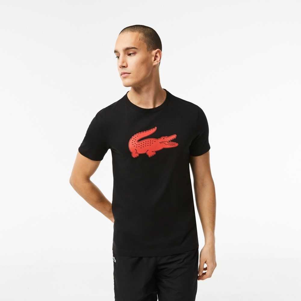 Lacoste SPORT 3D Print Crocodile Respirable Jersey Negras Rojas | 7203-UFEBL