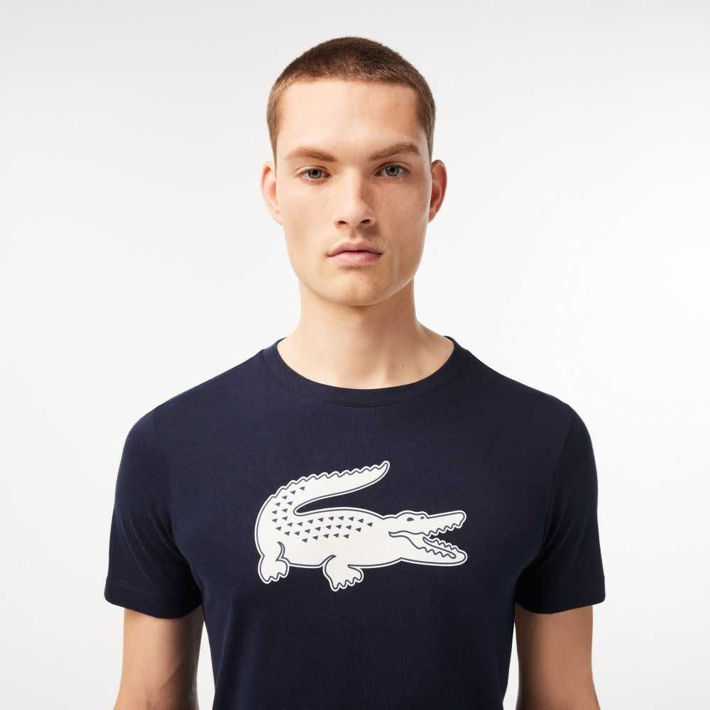 Lacoste SPORT 3D Print Crocodile Respirable Jersey Azul Marino Azules Blancas | 9625-YIXOE