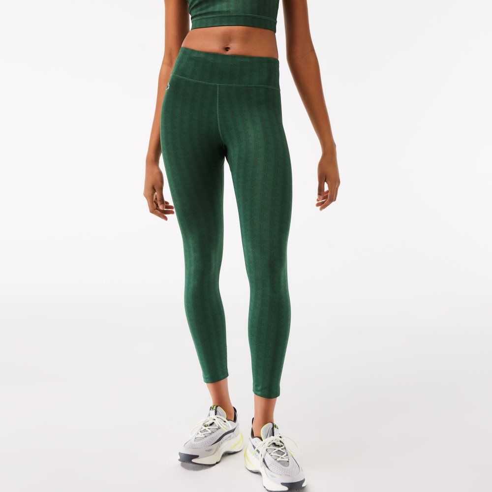 Lacoste SPORT All-Over Print High-Cintura Leggings Verde | 3756-NJVLQ