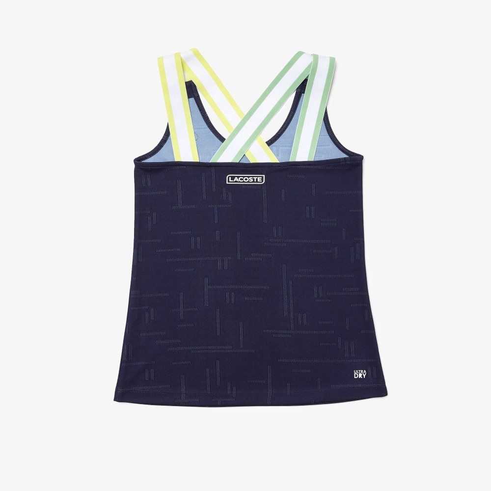 Lacoste SPORT Close-Fitting Tank Azul Marino Azules Blancas | 5690-JBFKY