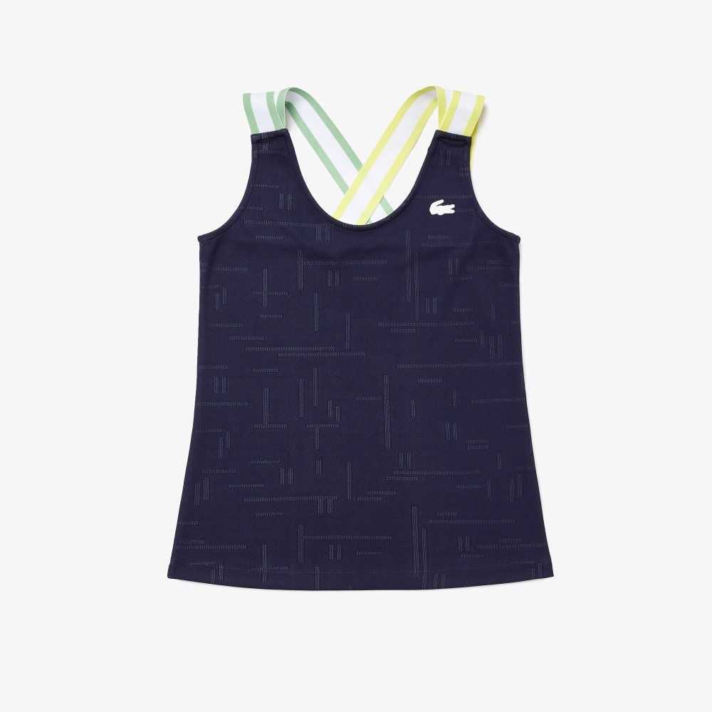 Lacoste SPORT Close-Fitting Tank Azul Marino Azules Blancas | 5690-JBFKY