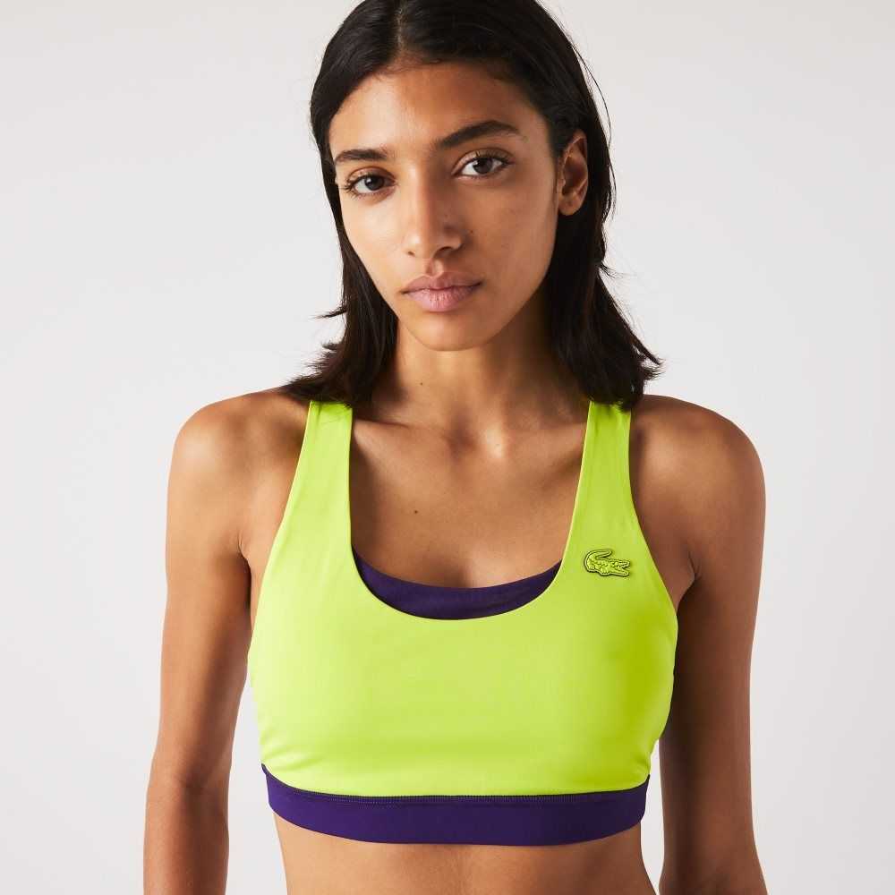 Lacoste SPORT Colorblock Recycled Polyester Sports Bra Amarillo Moradas | 3219-JSUIQ