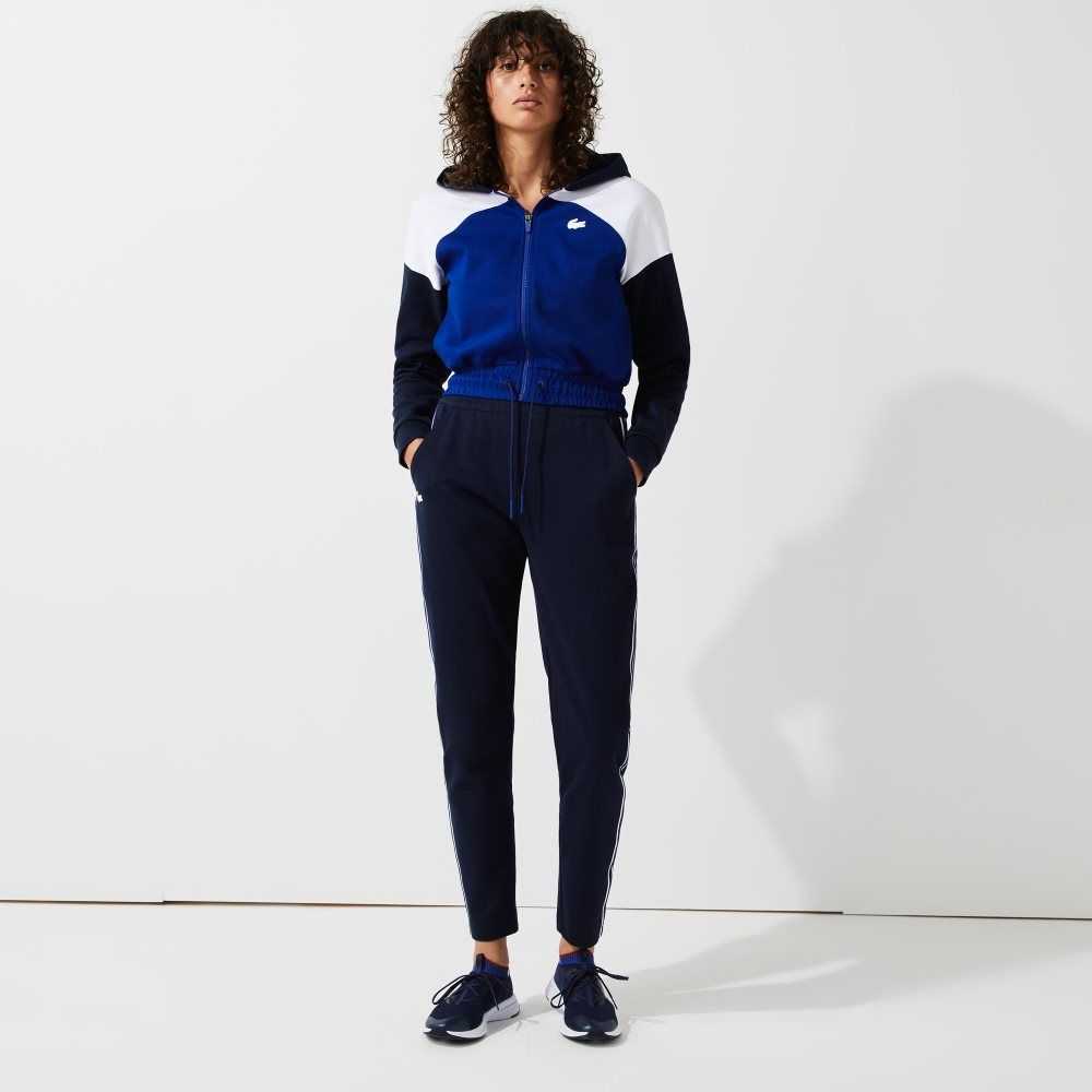 Lacoste SPORT Encapuchado Organic Algodon Zip Azul Marino Azules Blancas Azules | 1940-JQUXD