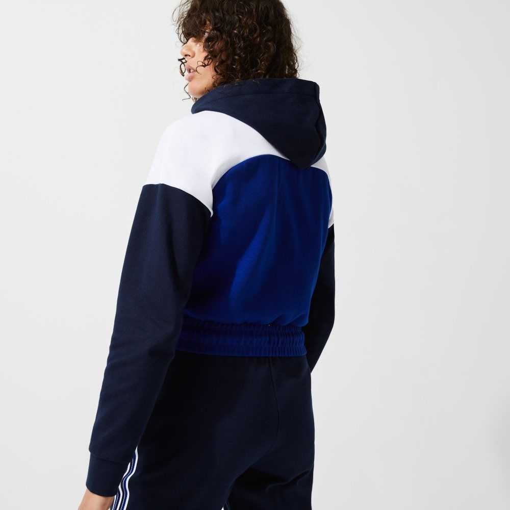 Lacoste SPORT Encapuchado Organic Algodon Zip Azul Marino Azules Blancas Azules | 1940-JQUXD