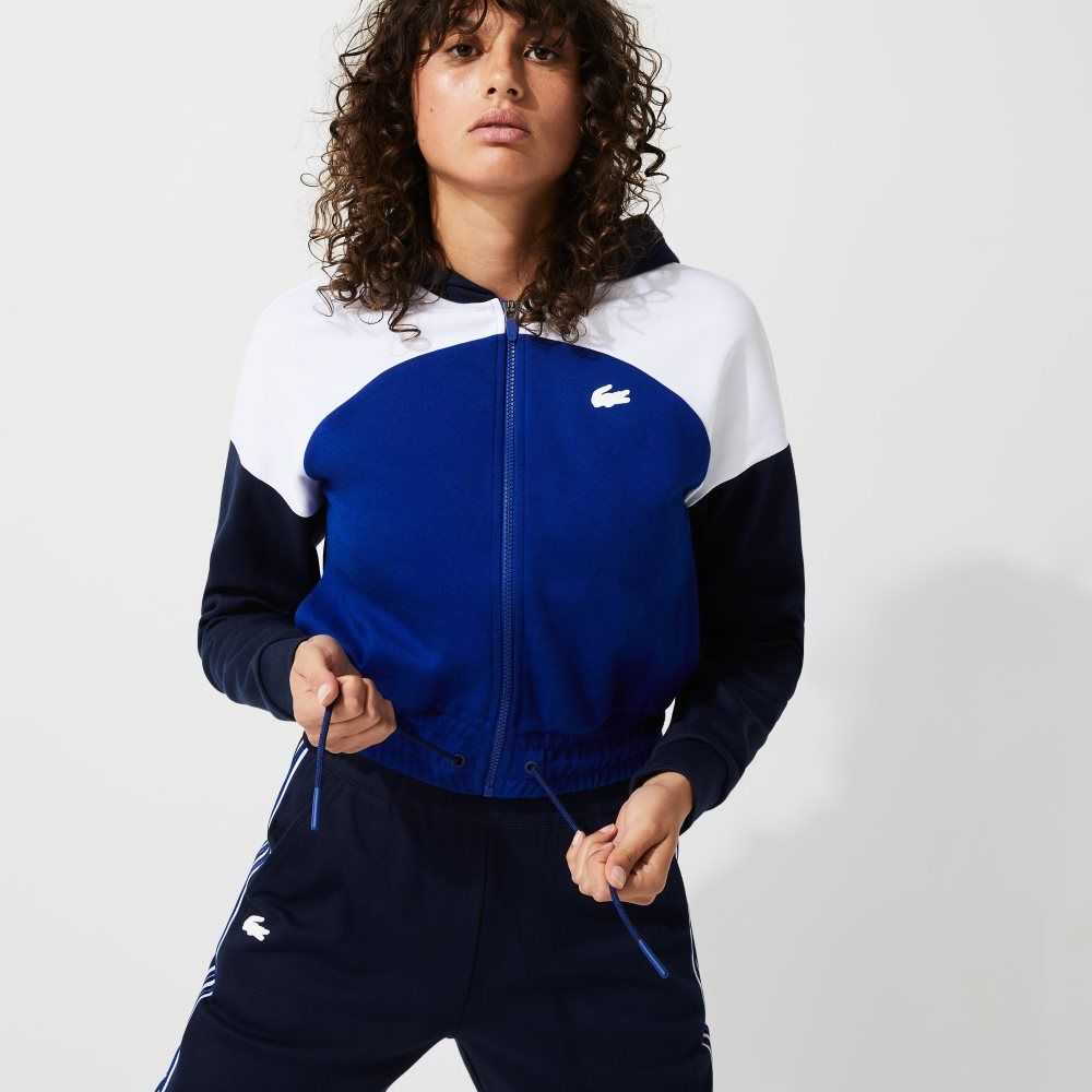 Lacoste SPORT Encapuchado Organic Algodon Zip Azul Marino Azules Blancas Azules | 1940-JQUXD