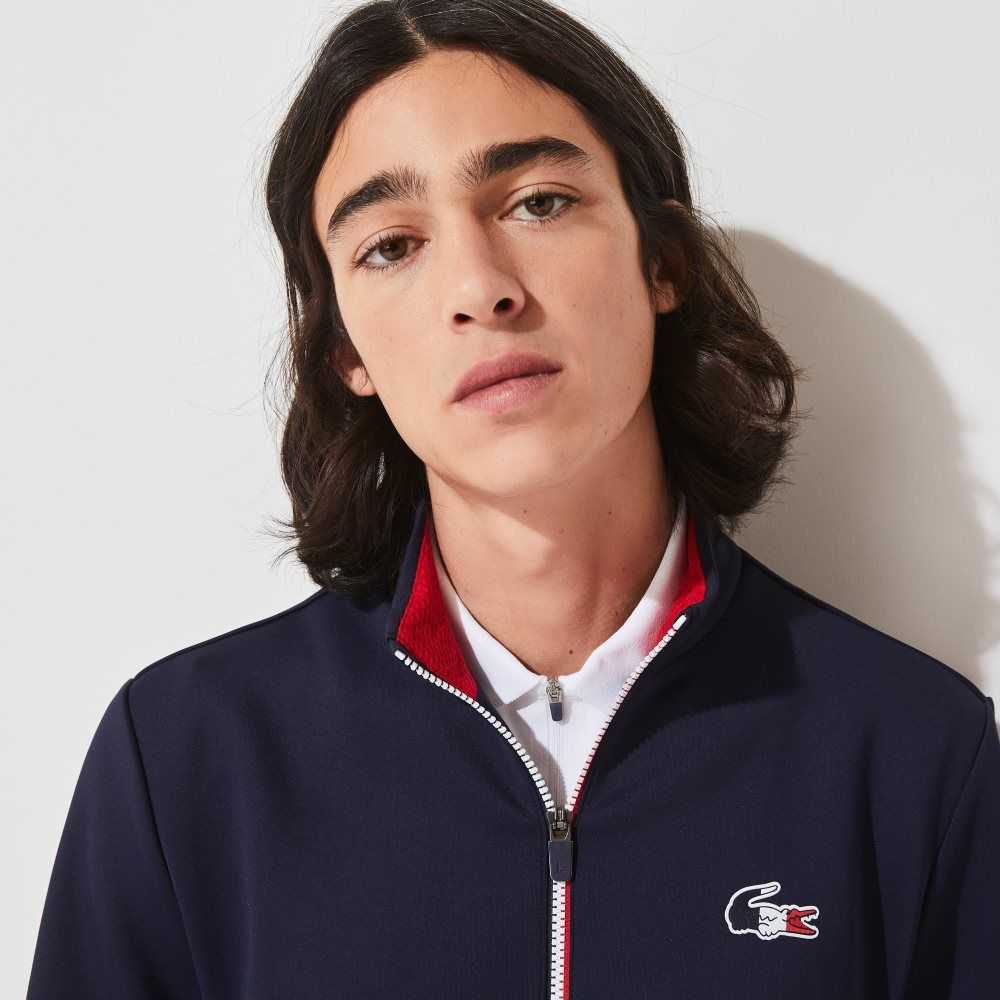 Lacoste SPORT French Sporting Spirit Edition Bi-Material Zippered Jacket Azul Marino Azules Blancas Rojas | 1793-QUPTF