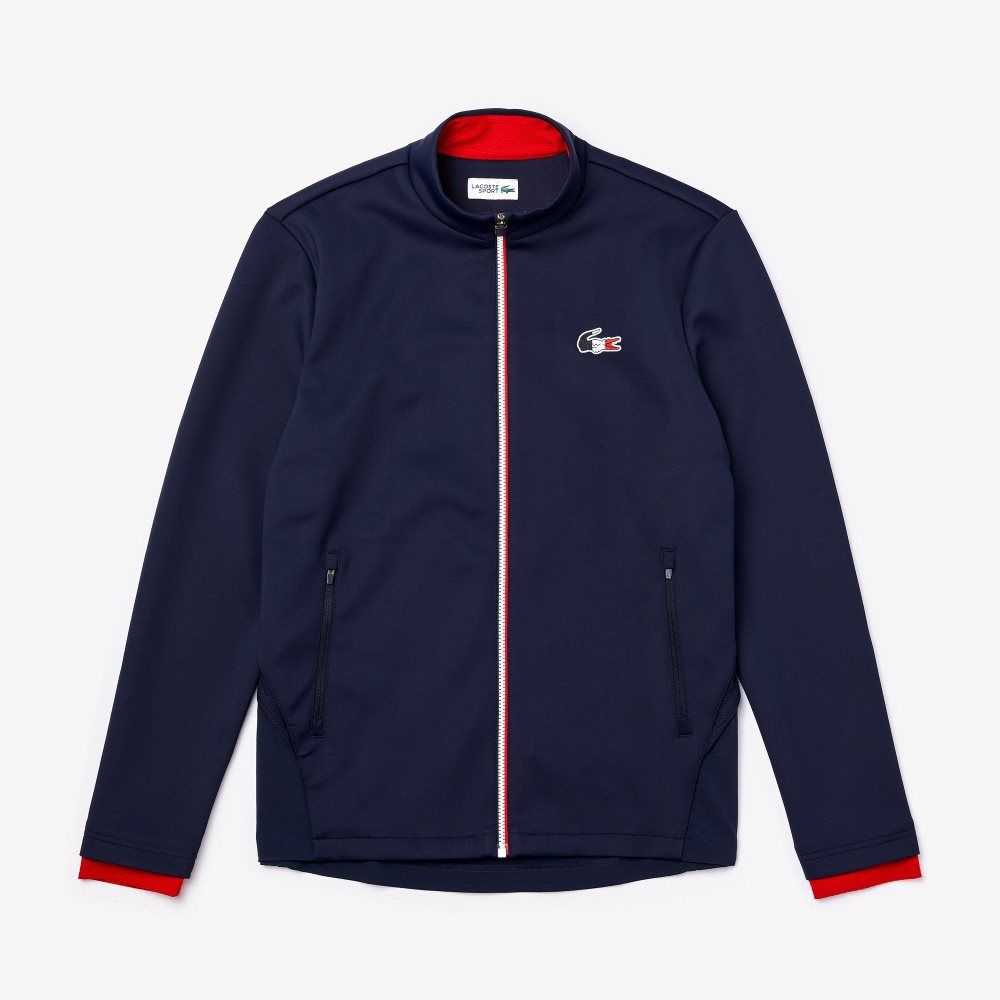 Lacoste SPORT French Sporting Spirit Edition Bi-Material Zippered Jacket Azul Marino Azules Blancas Rojas | 1793-QUPTF