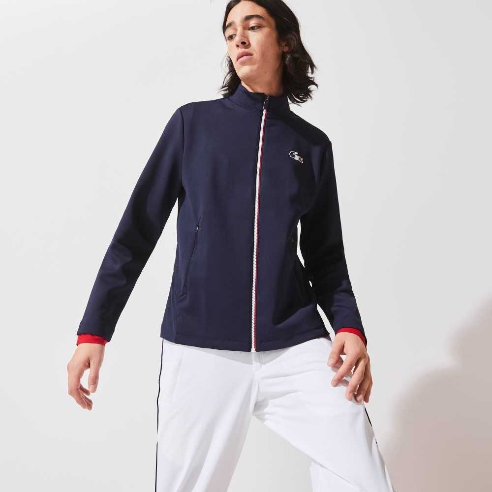 Lacoste SPORT French Sporting Spirit Edition Bi-Material Zippered Jacket Azul Marino Azules Blancas Rojas | 1793-QUPTF