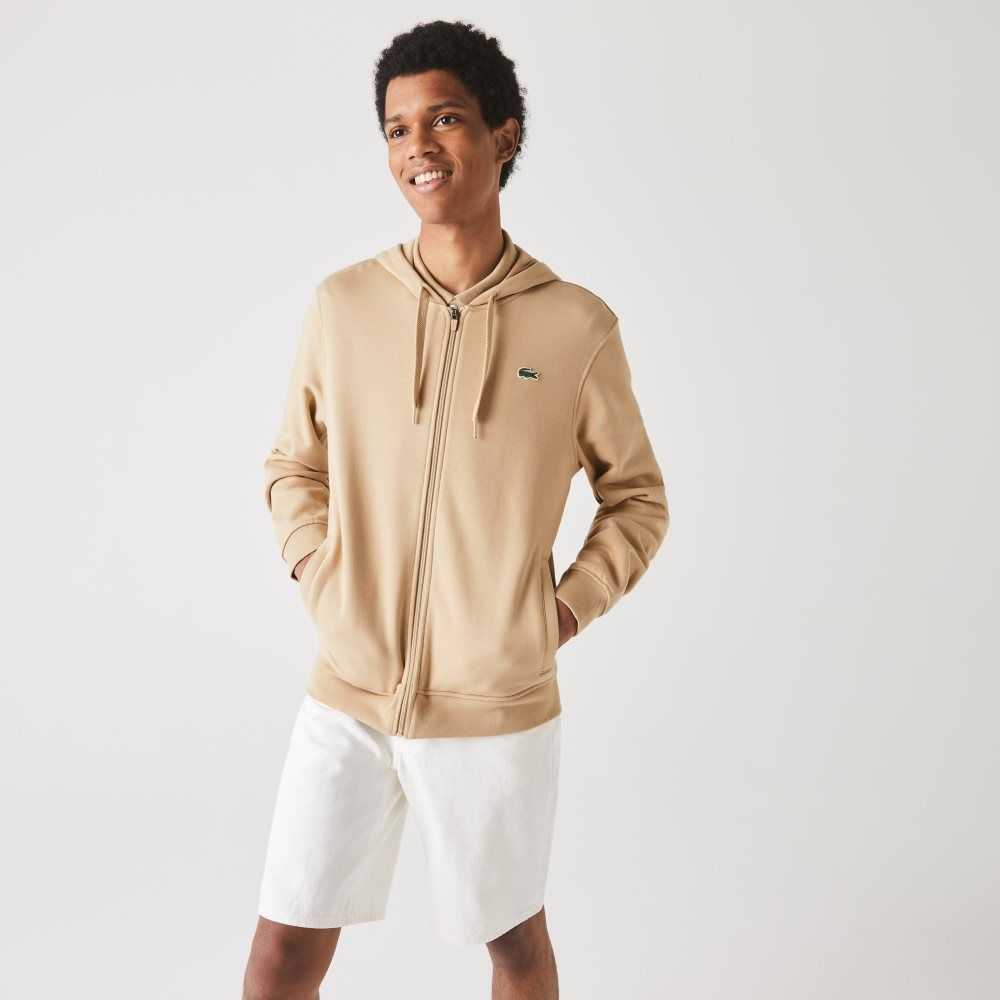 Lacoste SPORT Ligeros Bi-material Hoodie Beige | 9231-NKTMU