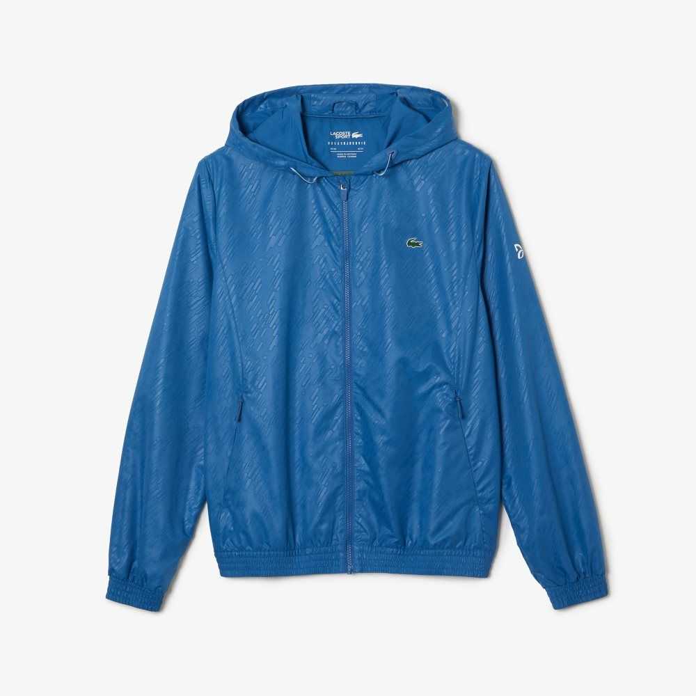 Lacoste SPORT Novak Djokovic Agua-Repellent Windbreaker Azules Blancas | 3924-SJDCY