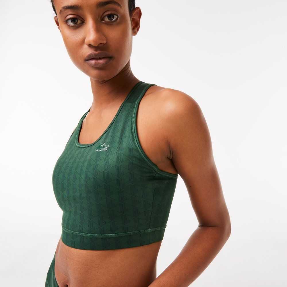 Lacoste SPORT Printed Sports Bra Verde | 0584-FHSNL