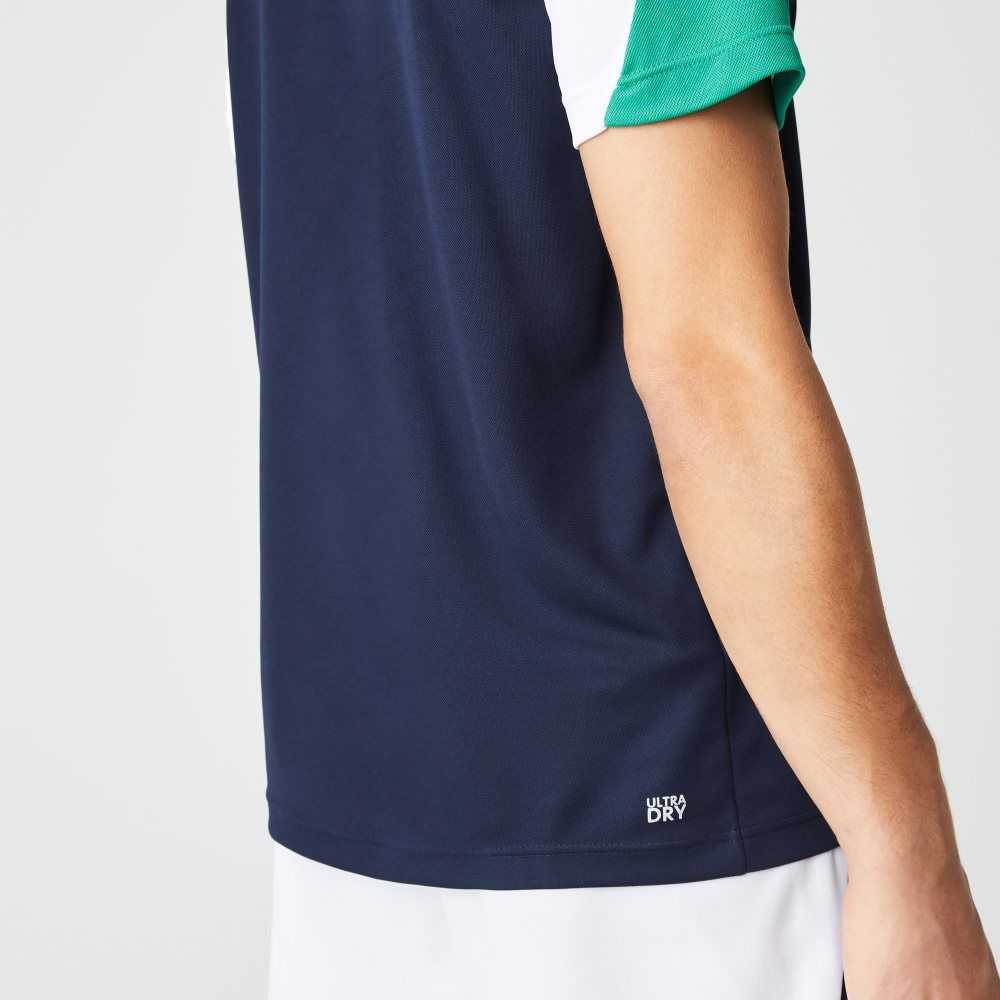 Lacoste SPORT Regular Fit Run-Resistant Pique Tenis Azul Marino Azules Verde Blancas | 9375-FQLOI