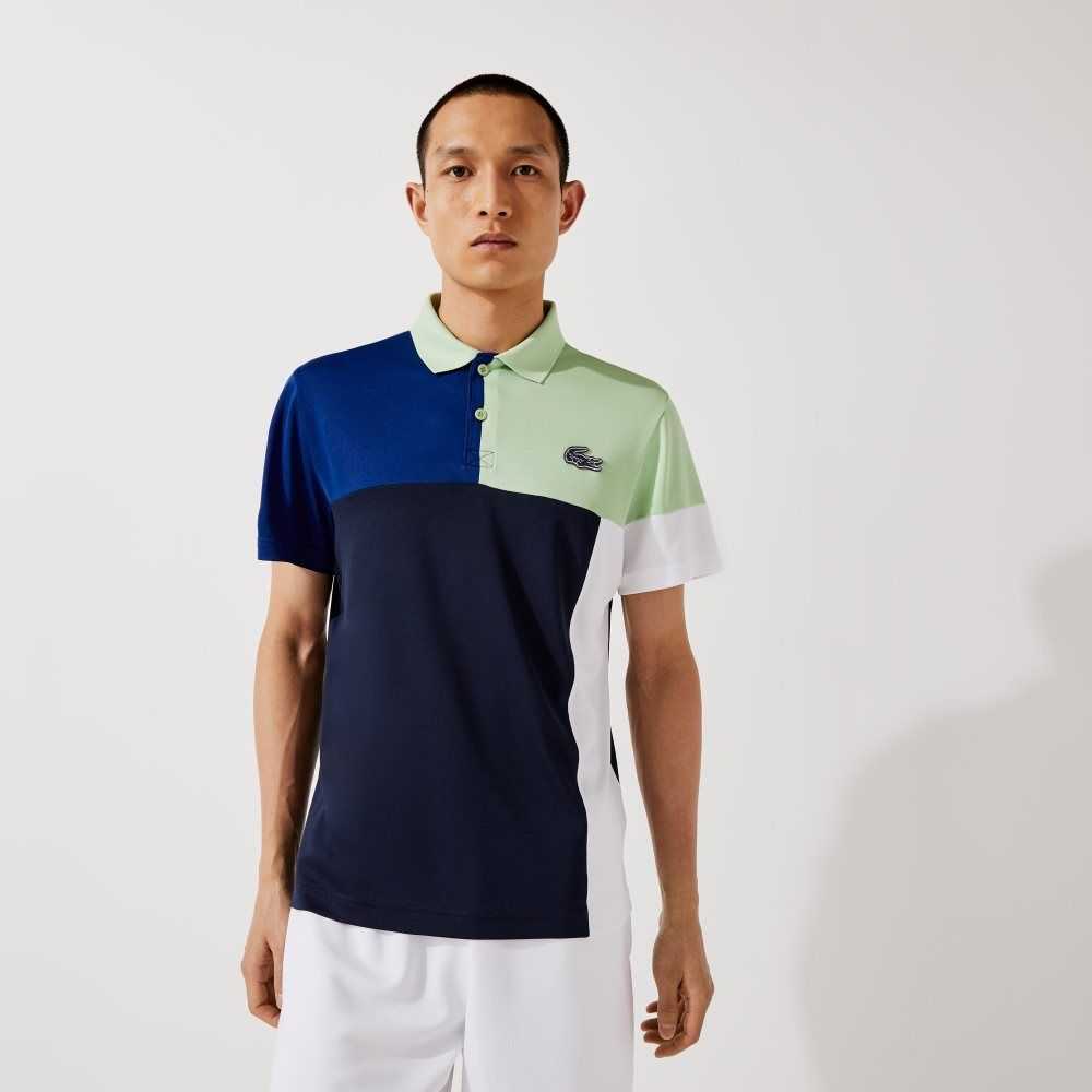 Lacoste SPORT Respirable Colorblock Pique Verde Azules Azul Marino Azules Blancas | 1795-IBXTH