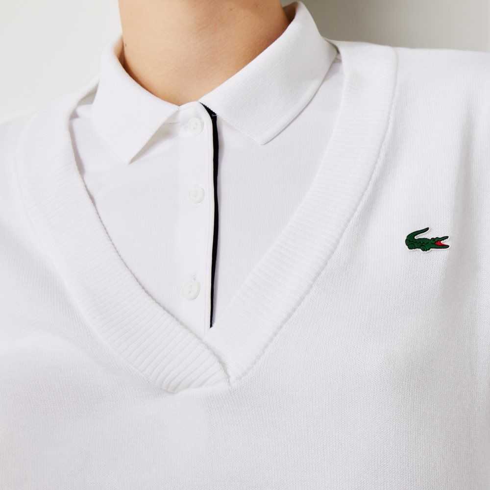 Lacoste SPORT Respirable V-Neck Algodon Golf Blancas | 5209-MEWIR