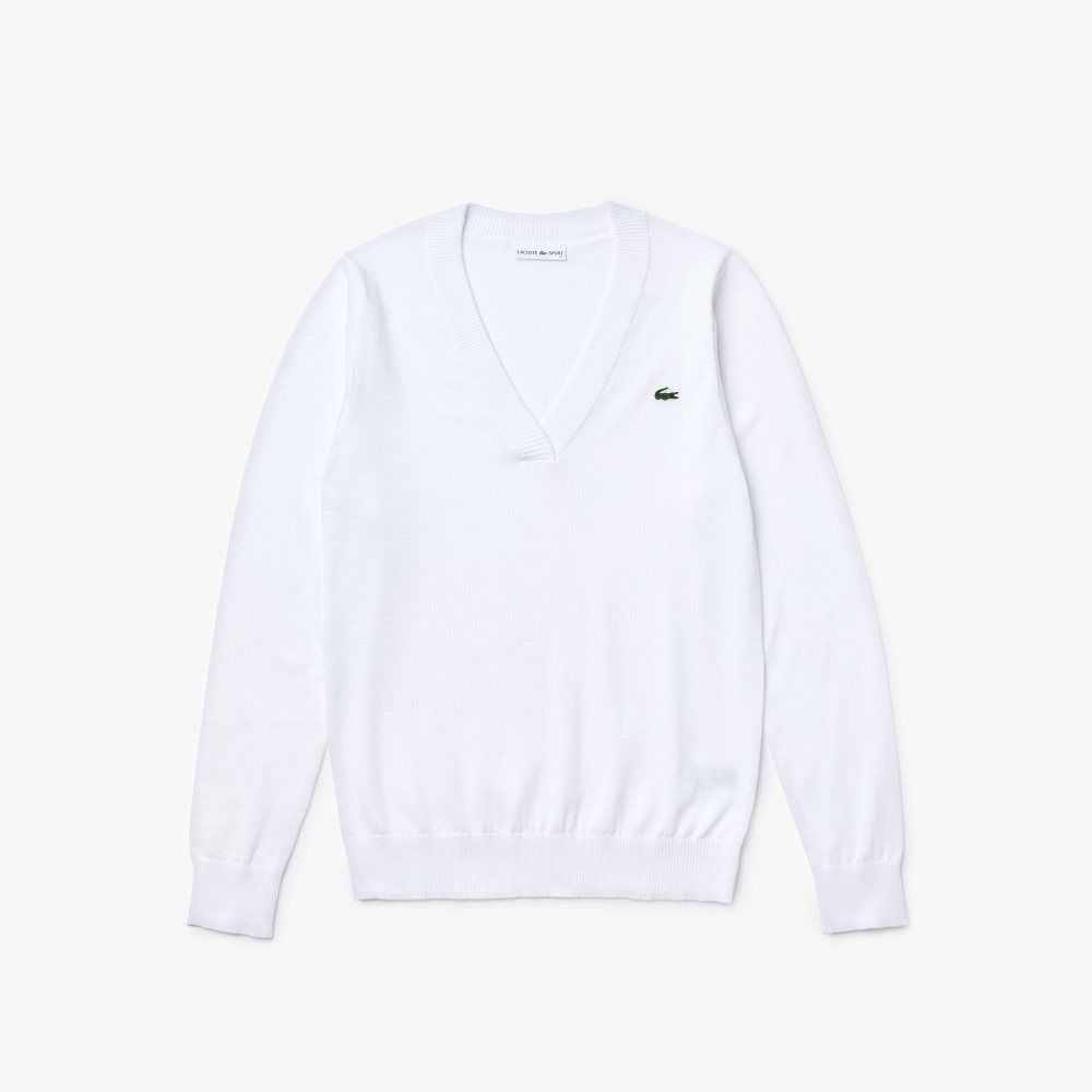 Lacoste SPORT Respirable V-Neck Algodon Golf Blancas | 5209-MEWIR