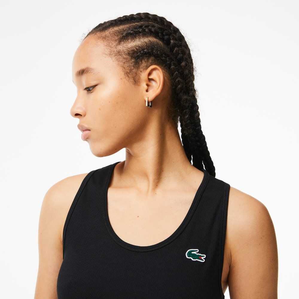 Lacoste SPORT Slim Fit Acanalado Tank Negras | 7839-KYUZT