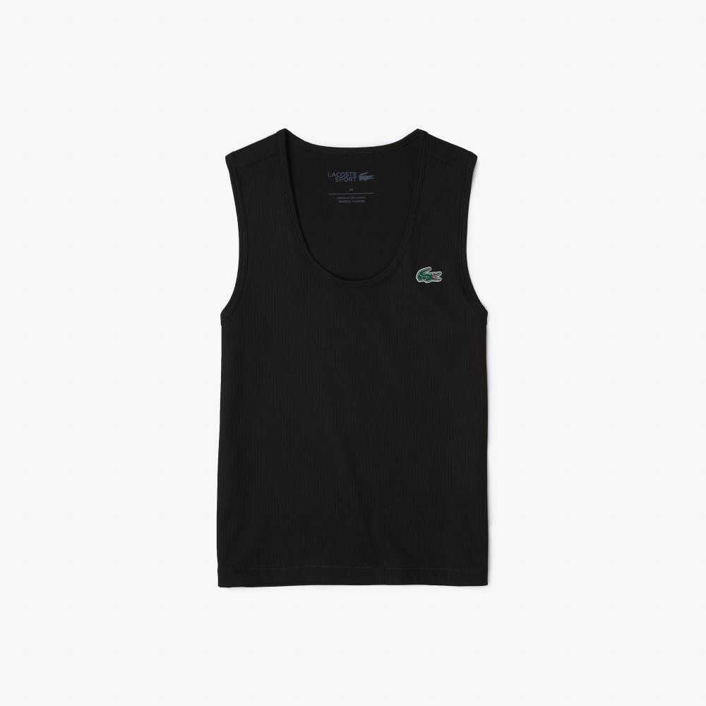 Lacoste SPORT Slim Fit Acanalado Tank Negras | 7839-KYUZT