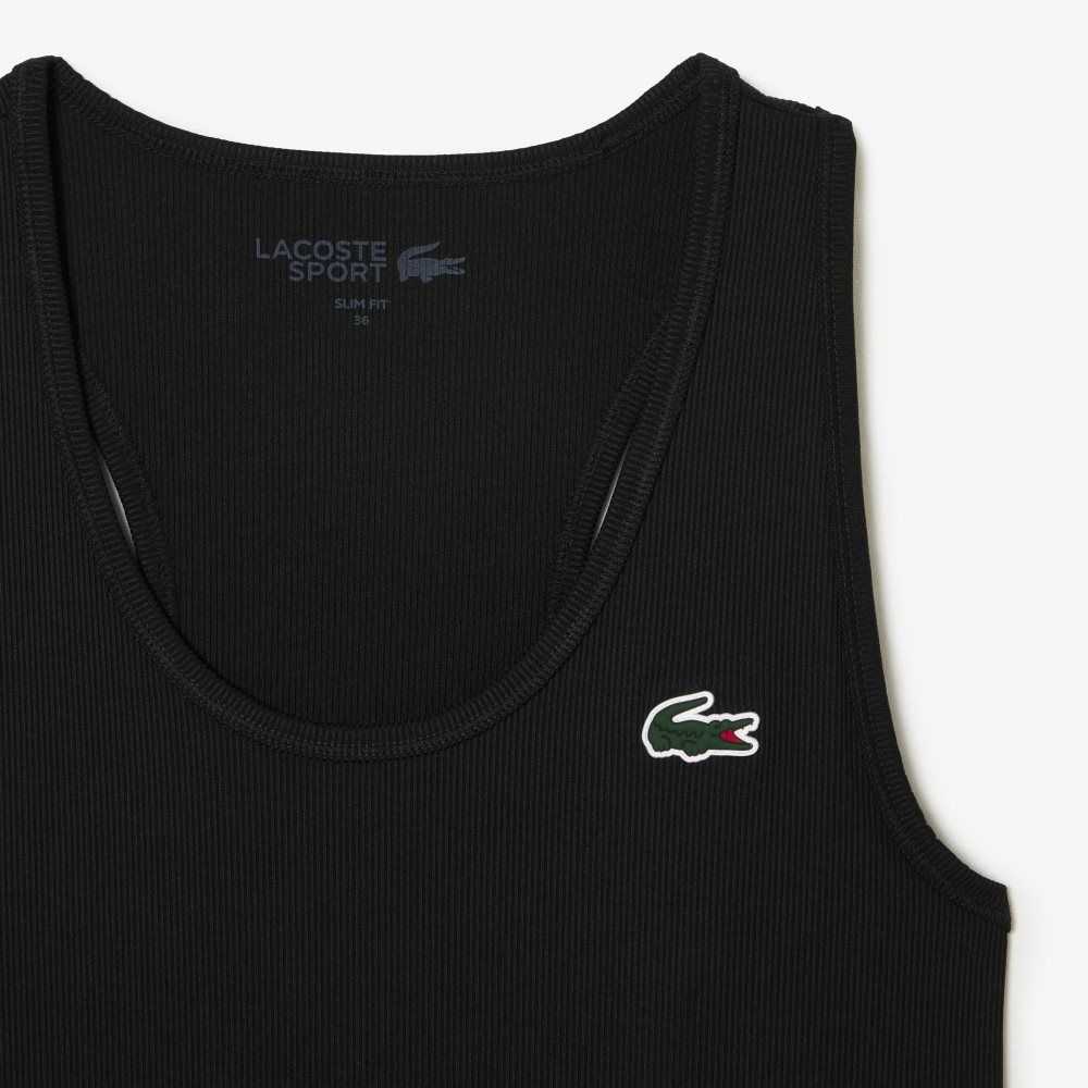 Lacoste SPORT Slim Fit Acanalado Tank Negras | 7839-KYUZT