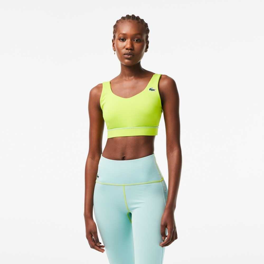 Lacoste SPORT Ultra-Dry Recycled Polyester Sports Bra Amarillo Verde | 7961-TZICO