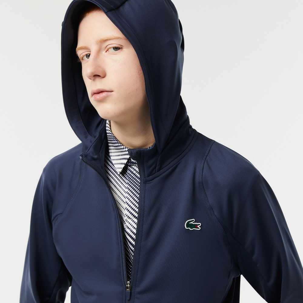 Lacoste SPORT Zipped High-Neck Encapuchado Azules | 5894-WIDEO