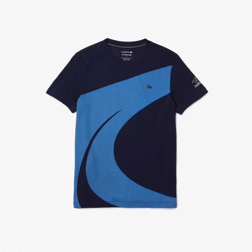 Lacoste SPORT x Theo Curin Estampadas Jersey T-Shirt Azul Marino Azules Azules Blancas | 1735-ZJFDS